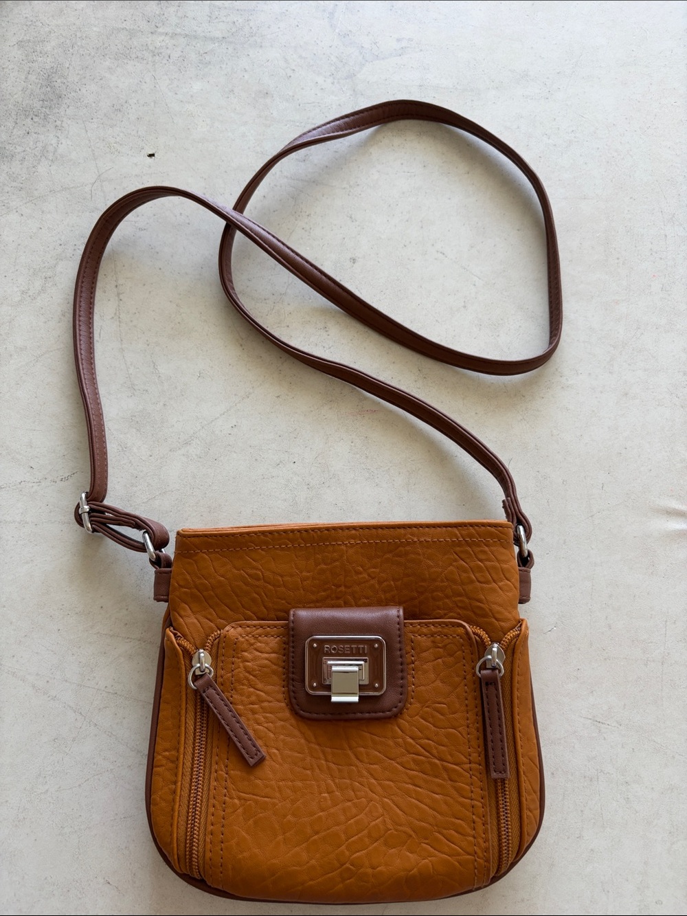 Rosetti Tan and Brown Textured Crossbody Bag